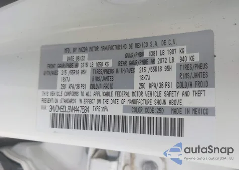 2022 Mazda Cx-30 Premium z USA, uszkodzony, nr VIN 3MVDMBDL8NM447684